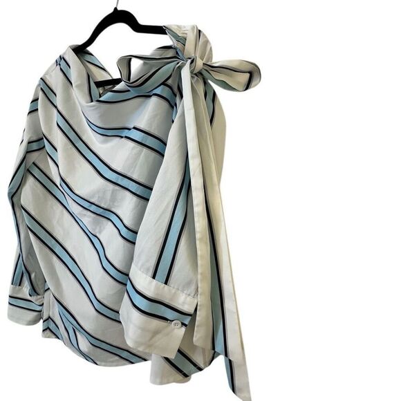 Charlie Charlie Charlotte Striped Single Shoulder Blouse White Blue Large - Picture 3 of 7